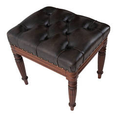 Antique French 19th Century Regency Mahogany and Leather Stool, Stamped 'Gillows'
