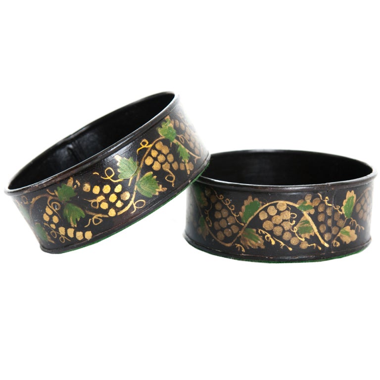 English Pair of Painted Tole Wine Coasters For Sale at 1stdibs