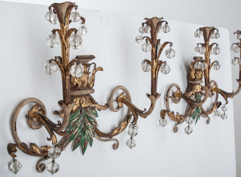 Italian Pair of 1920s Painted Wall Sconces 2