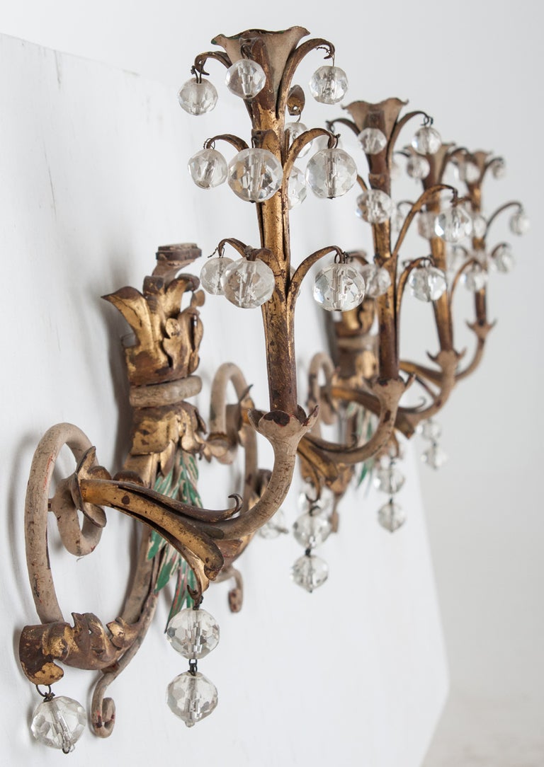 Italian Pair of 1920s Painted Wall Sconces 3