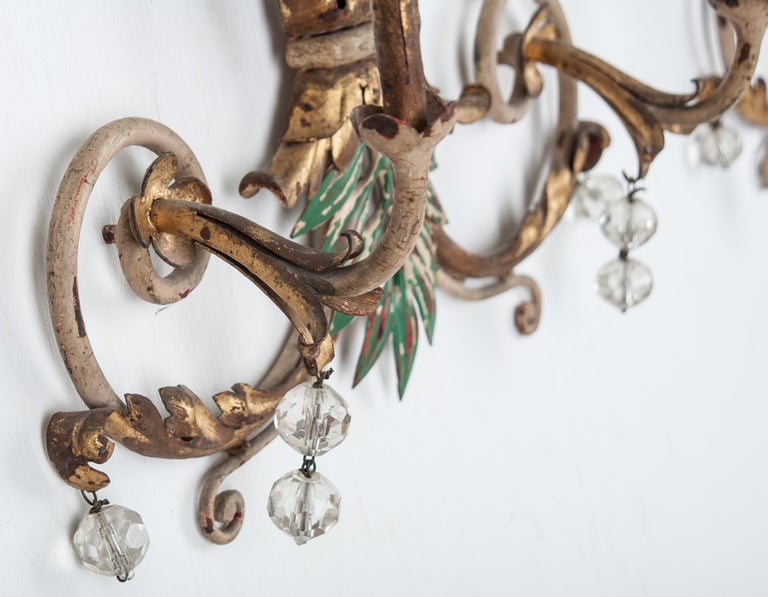 Italian Pair of 1920s Painted Wall Sconces 4