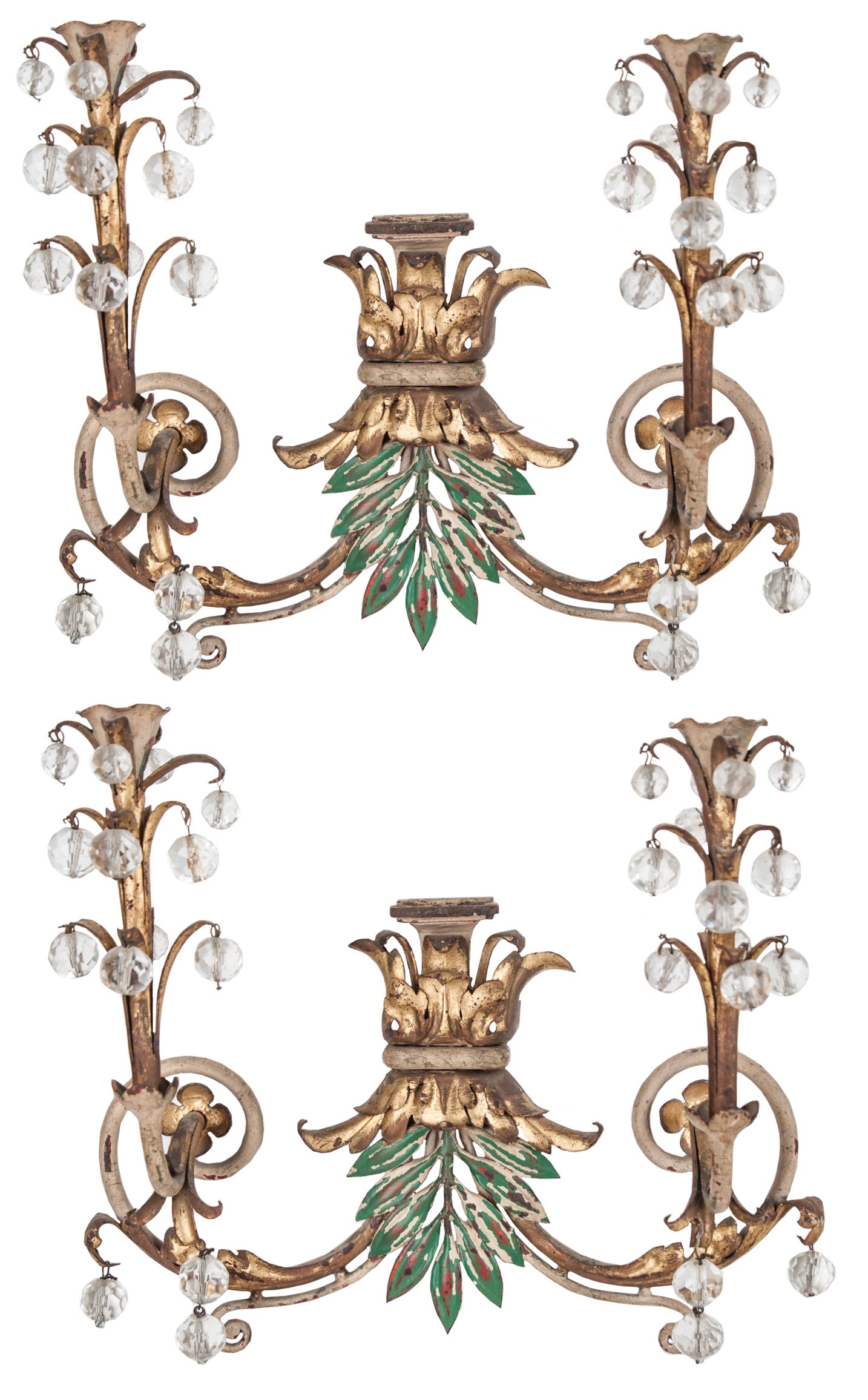 Italian Pair of 1920s Painted Wall Sconces