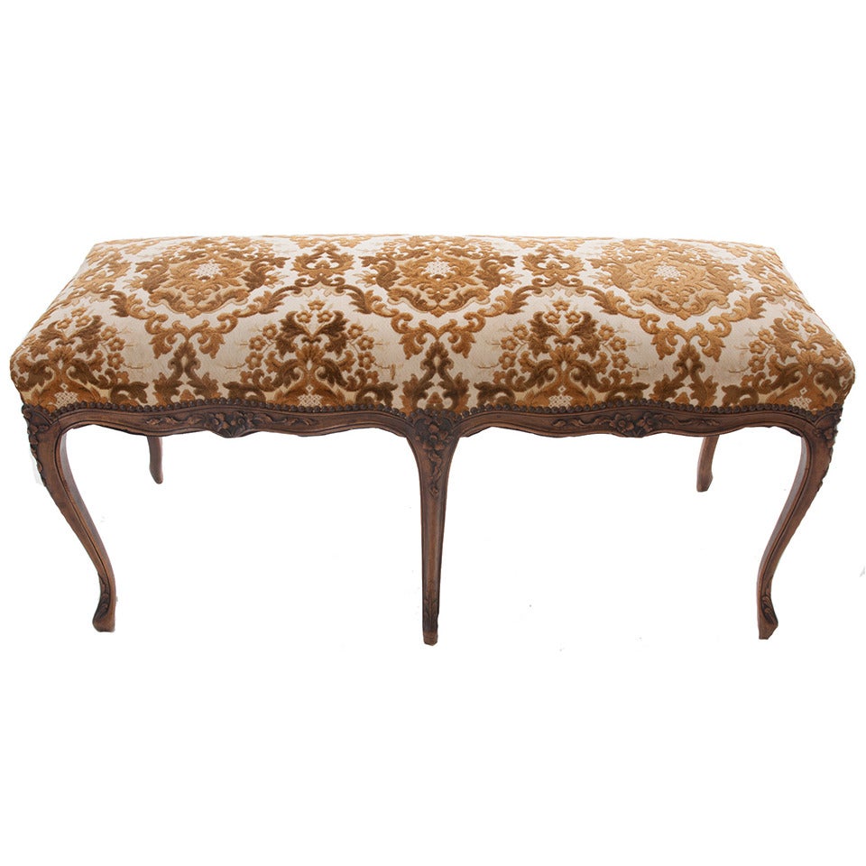 French 19th Century Louis XV Walnut & Upholstered Bench