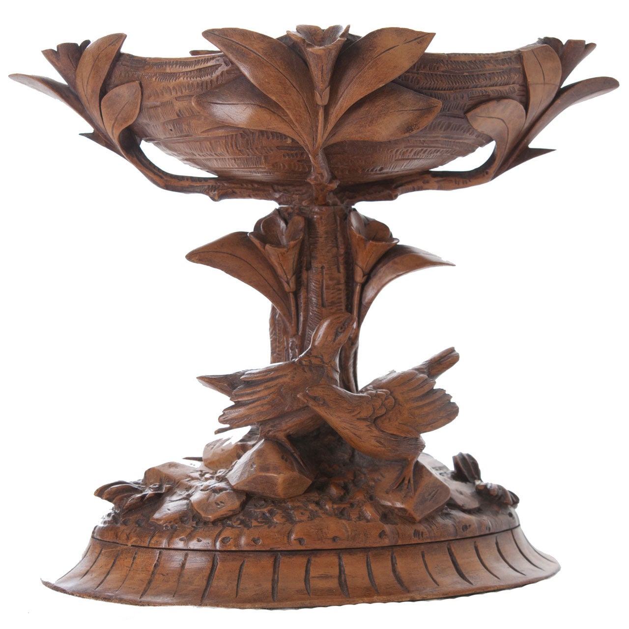 English 19th Century Black Forest Carved Wood Compote