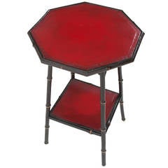 English 19th Century Painted Bamboo & Red Leather Octagon Table