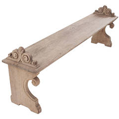 English 19th Century Bleached Oak Carved Hall Bench