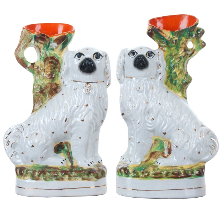 English Pair of 19th Century Staffordshire Dog Vases at 1stDibs
