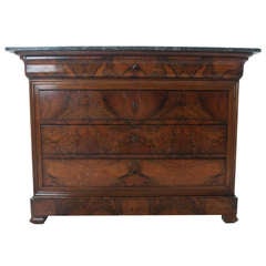 French 19th Century Louis Philippe Burled Walnut & Marble Commode