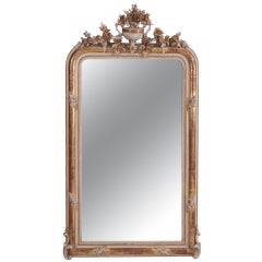 French Gold Gilt & Painted Mirror with Urn