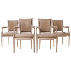 French Set of Four Louis XVI Painted Arm Chairs French Set of Four Louis XVI Painted Arm Chairs