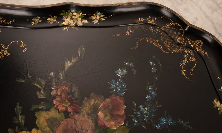 English 19th Century Black Lacquer Tray 1