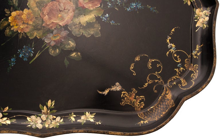 English 19th Century Black Lacquer Tray 2