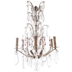 Antique French 19th Century Brass & Crystal 9 Light Chandelier
