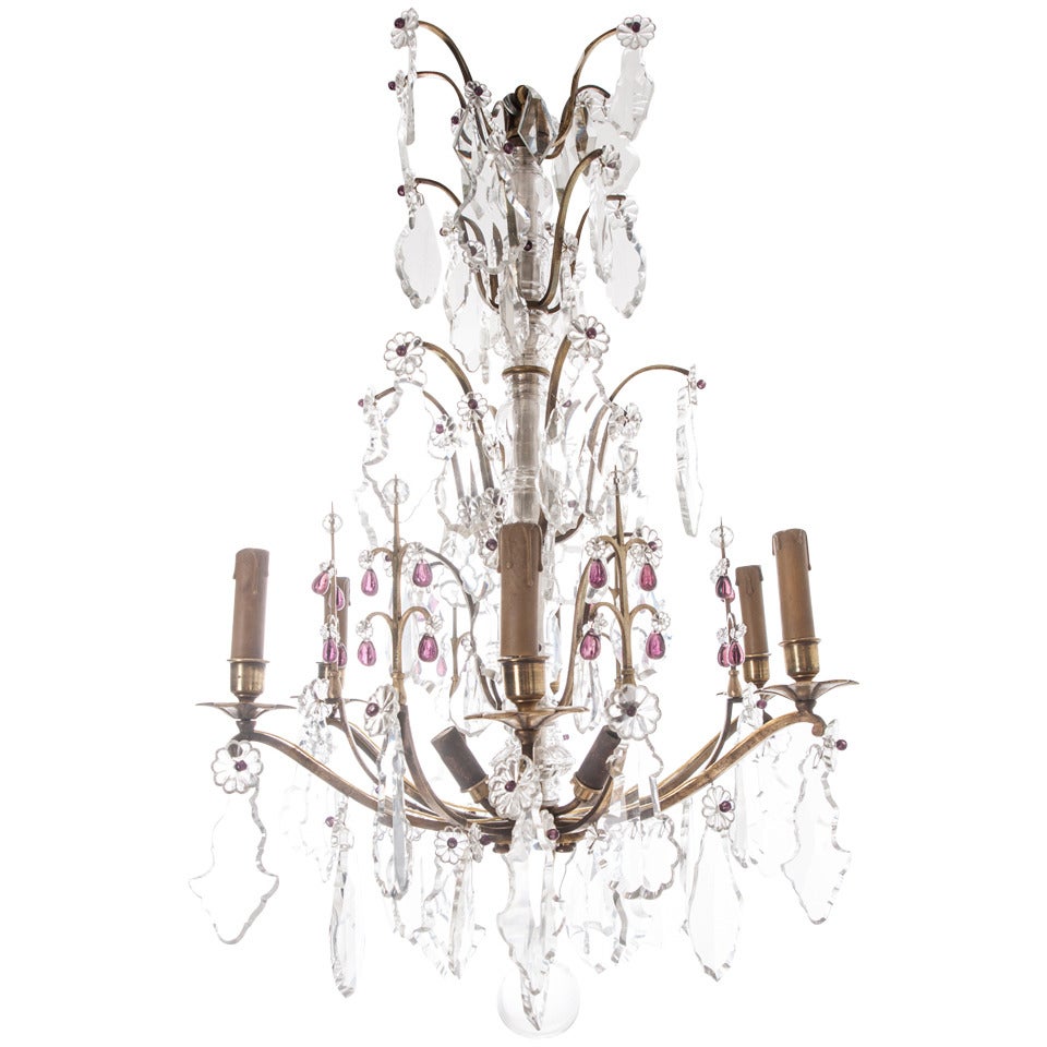 French 19th Century Brass & Crystal 9 Light Chandelier