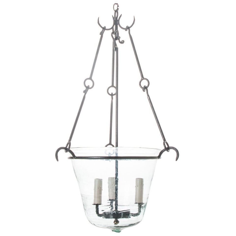 English 19th Century Glass Cloche and Iron Lantern