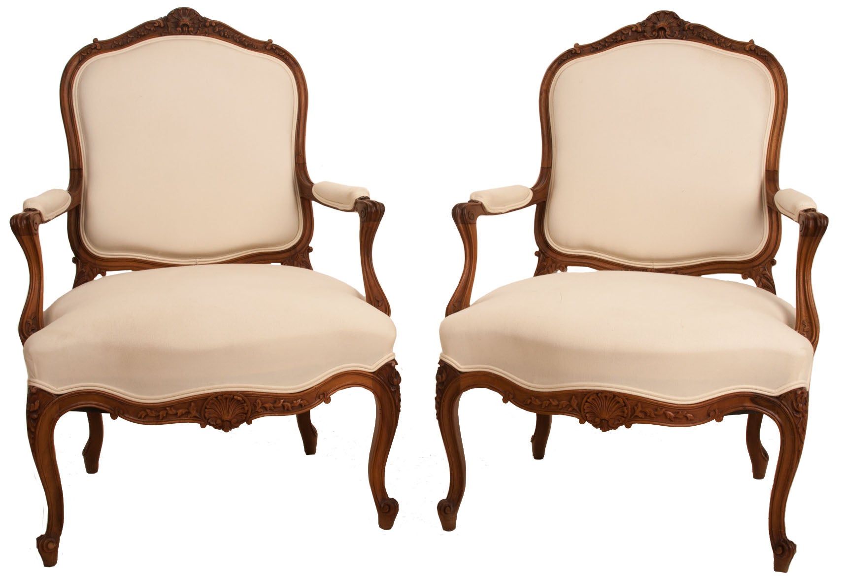 French 19th Century Pair of Carved Fauteuils