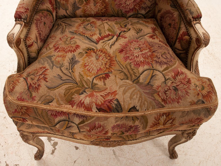 Italian 19th Century Painted and Gilt Tapestry Bergere 1