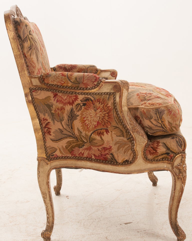Baroque Italian 19th Century Painted and Gilt Tapestry Bergere