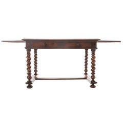 Antique French 19th Century Walnut Barley Twist Desk with Sliding Extensions