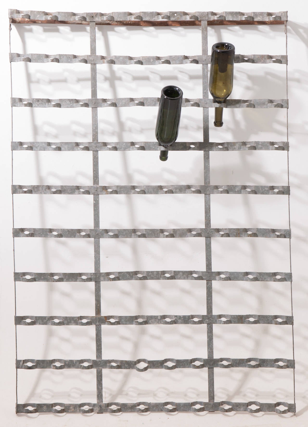 French 1920's metal wall hanging wine bottle rack, a clever and simple wine rack design for any wine drinker!