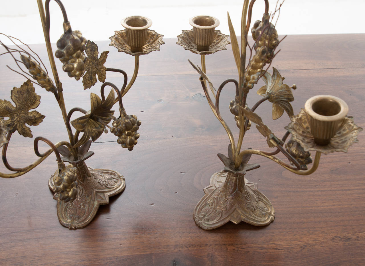 French Pair of 20th Century Brass Candelabras from a Church Altar 2