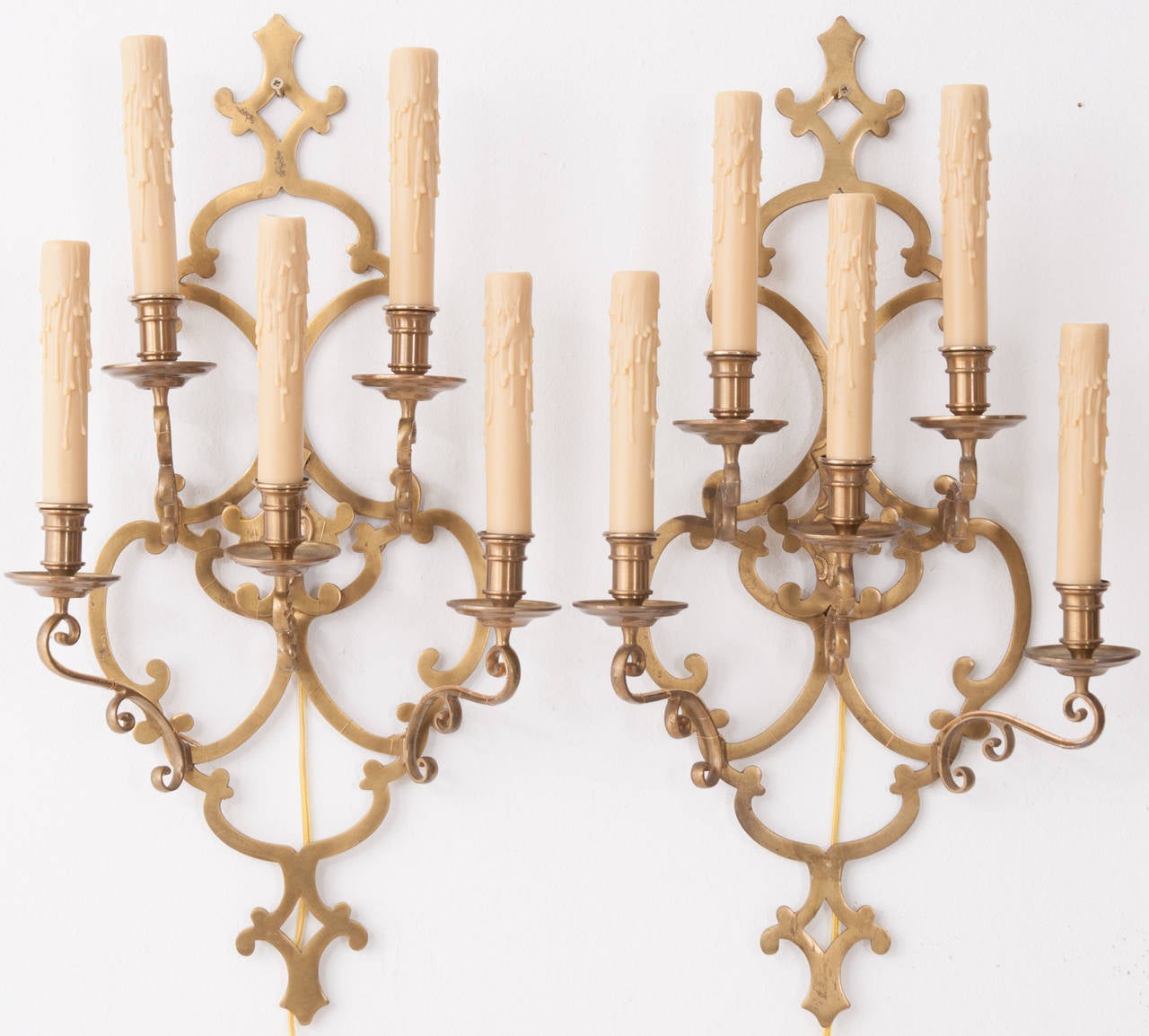 French Pair of 20th Century Brass Five-Light Sconces 5