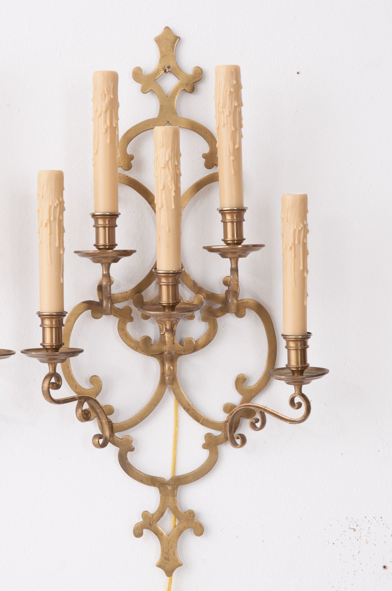 French Pair of 20th Century Brass Five-Light Sconces In Good Condition In Baton Rouge, LA