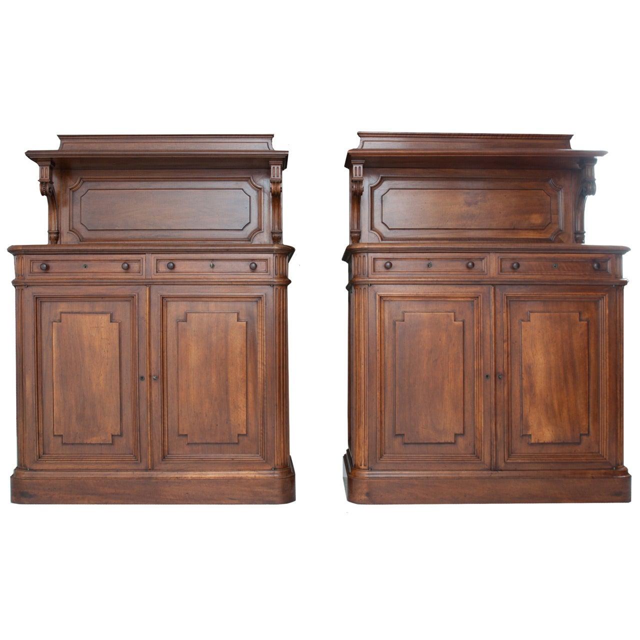 French 19th Century Pair of Carved Walnut Buffets