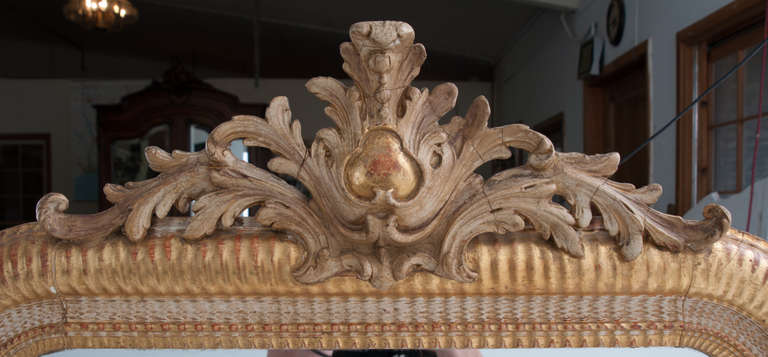 French 19th Century Gold Gilt Ribbed Mirror with Crest