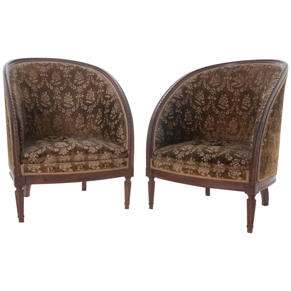 French 19th Century Pair of Louis XVI Barrel Back Bergeres