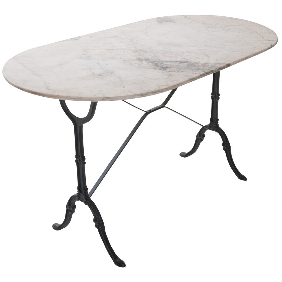 French 1920's White Marble Top & Iron Bistro Table
