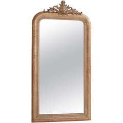 French 19th Century Gold Gilt Ribbed Mirror with Crest