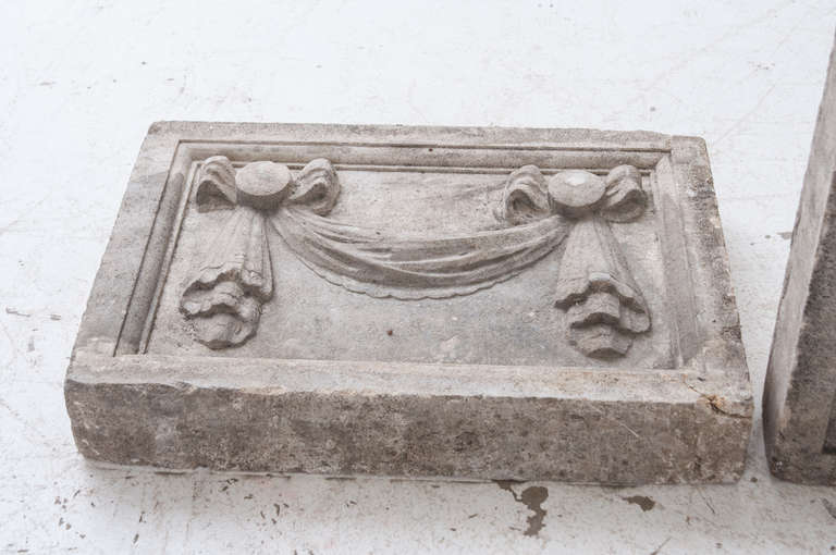 English Pair of 19th Century Carved Limestone Plaques
