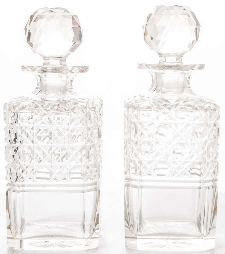 English pair of thick cut crystal decanters, mid – late 1800s.
