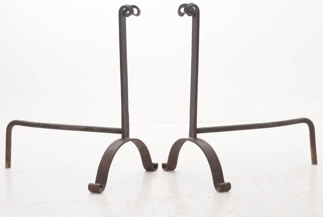 French Pair of 19th Century Forged Iron Andirons 1