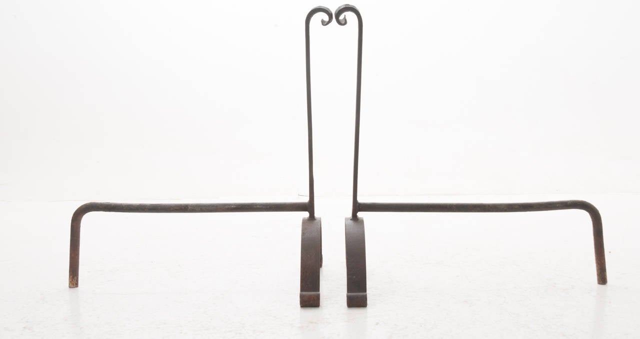 French Pair of 19th Century Forged Iron Andirons In Excellent Condition In Baton Rouge, LA