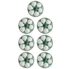 English 1920's Majolica Oyster Plates, Set of 7