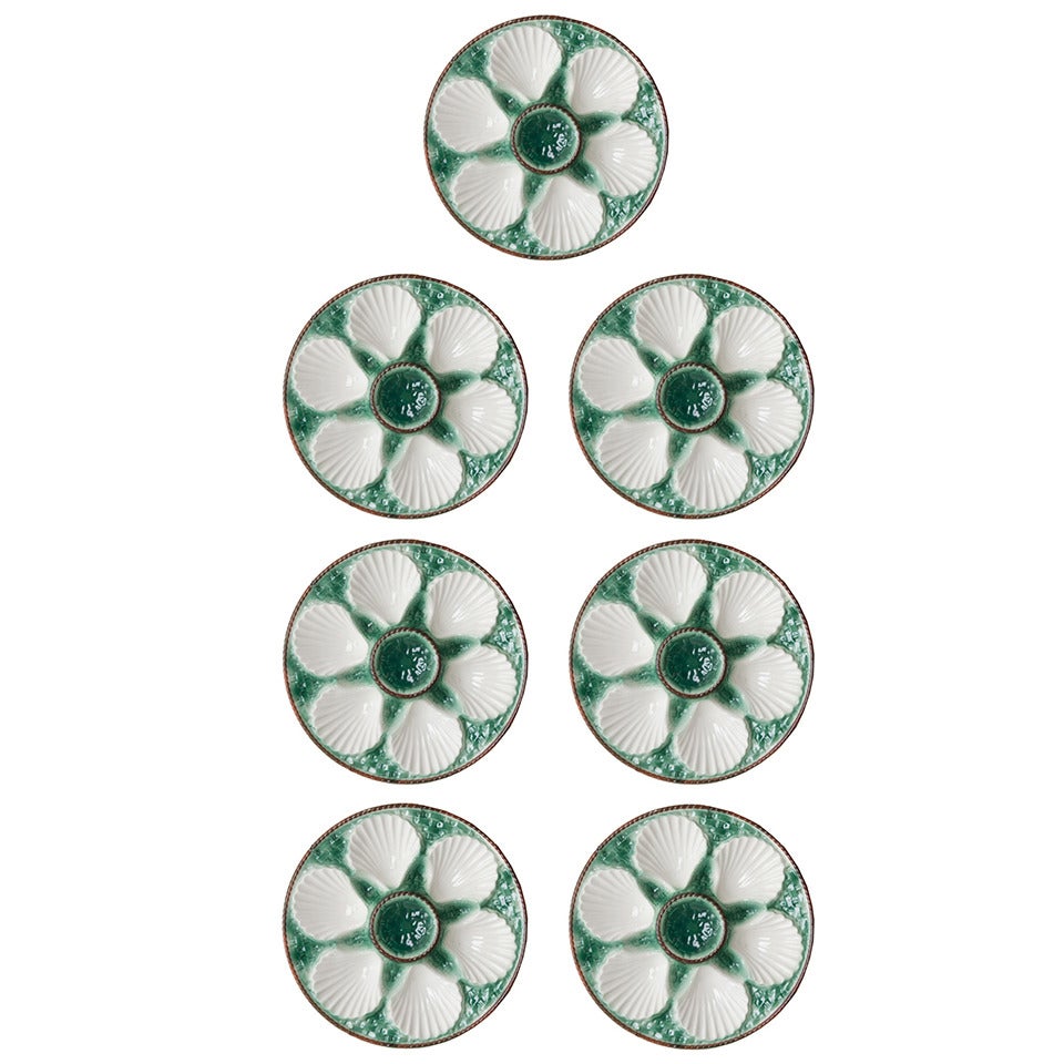 English 1920's Majolica Oyster Plates, Set of 7