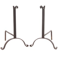 French Pair of 19th Century Forged Iron Andirons
