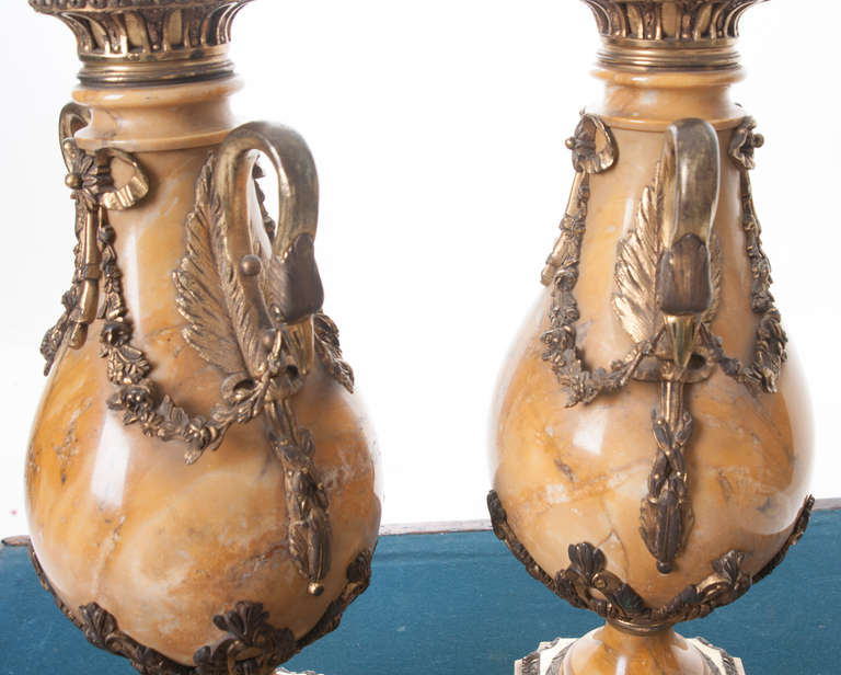 French 19th Century Pair of Yellow Marble and Bronze Cassolettes 4