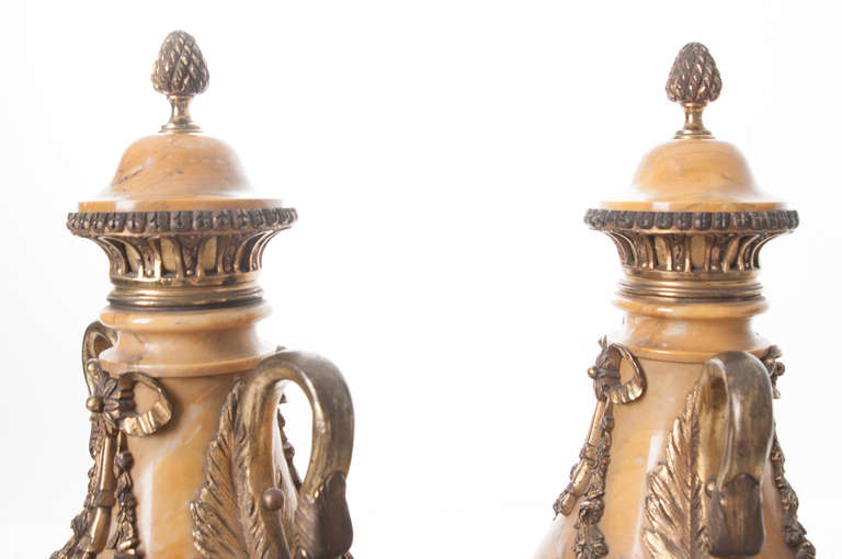 Louis XVI French 19th Century Pair of Yellow Marble and Bronze Cassolettes