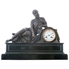 French 19th Century Spelter and Marble Clock