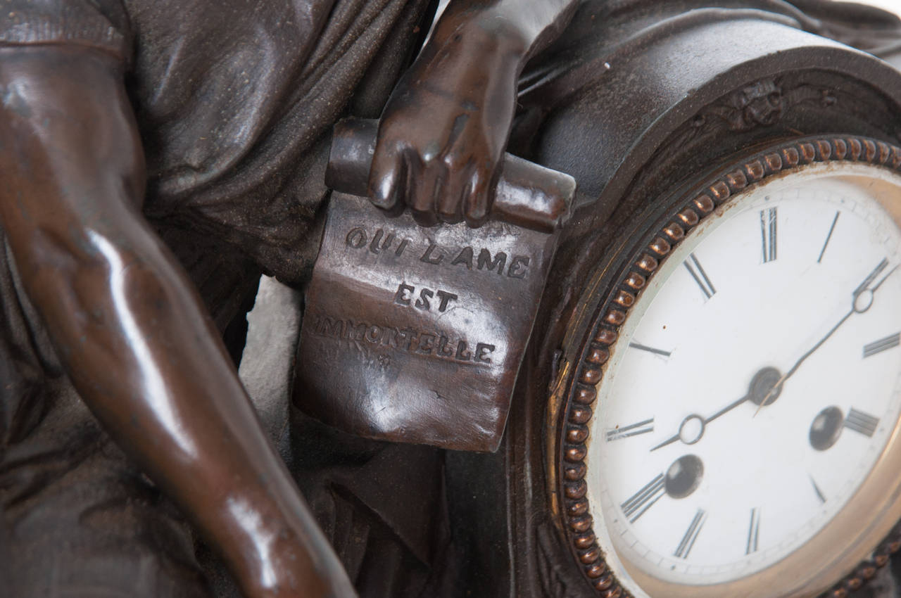 French 19th Century Spelter and Marble Clock 6