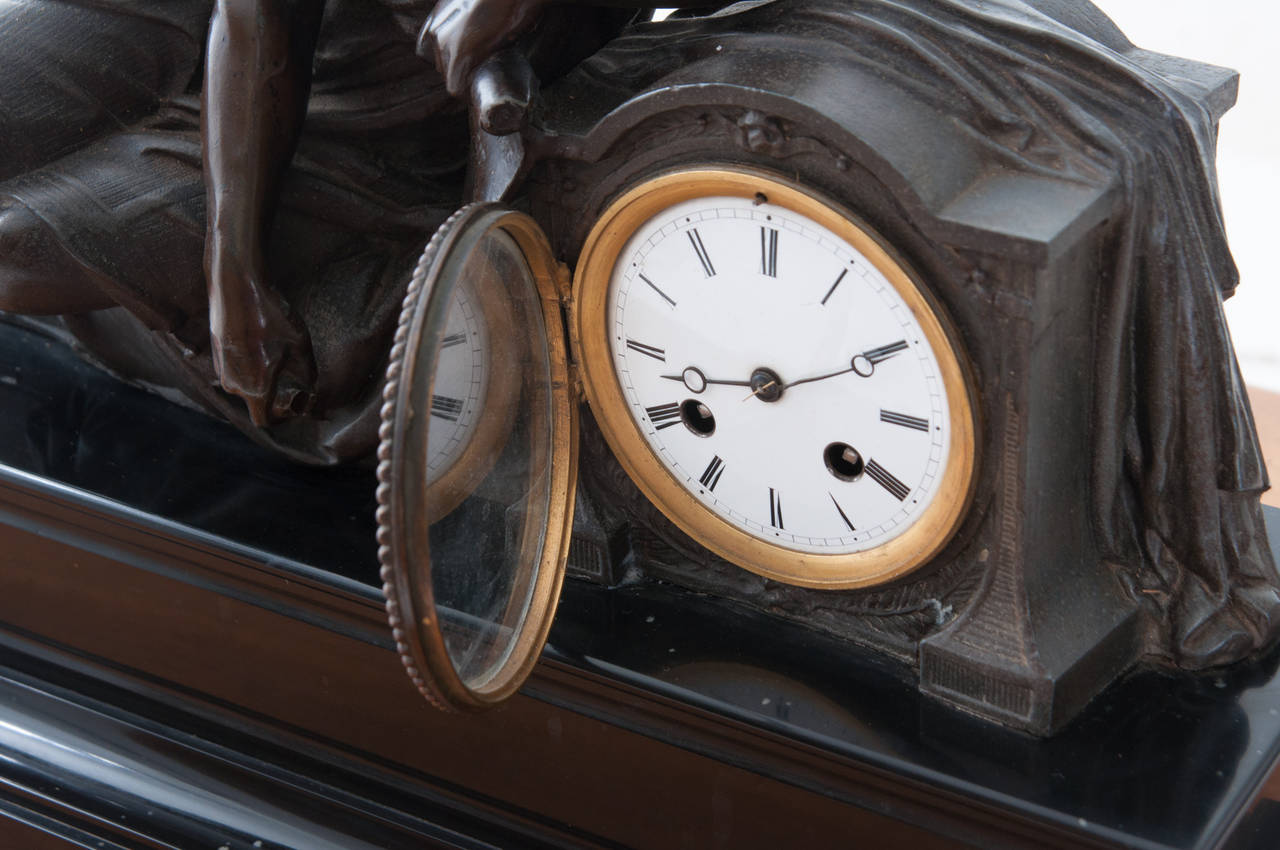 French 19th Century Spelter and Marble Clock 7