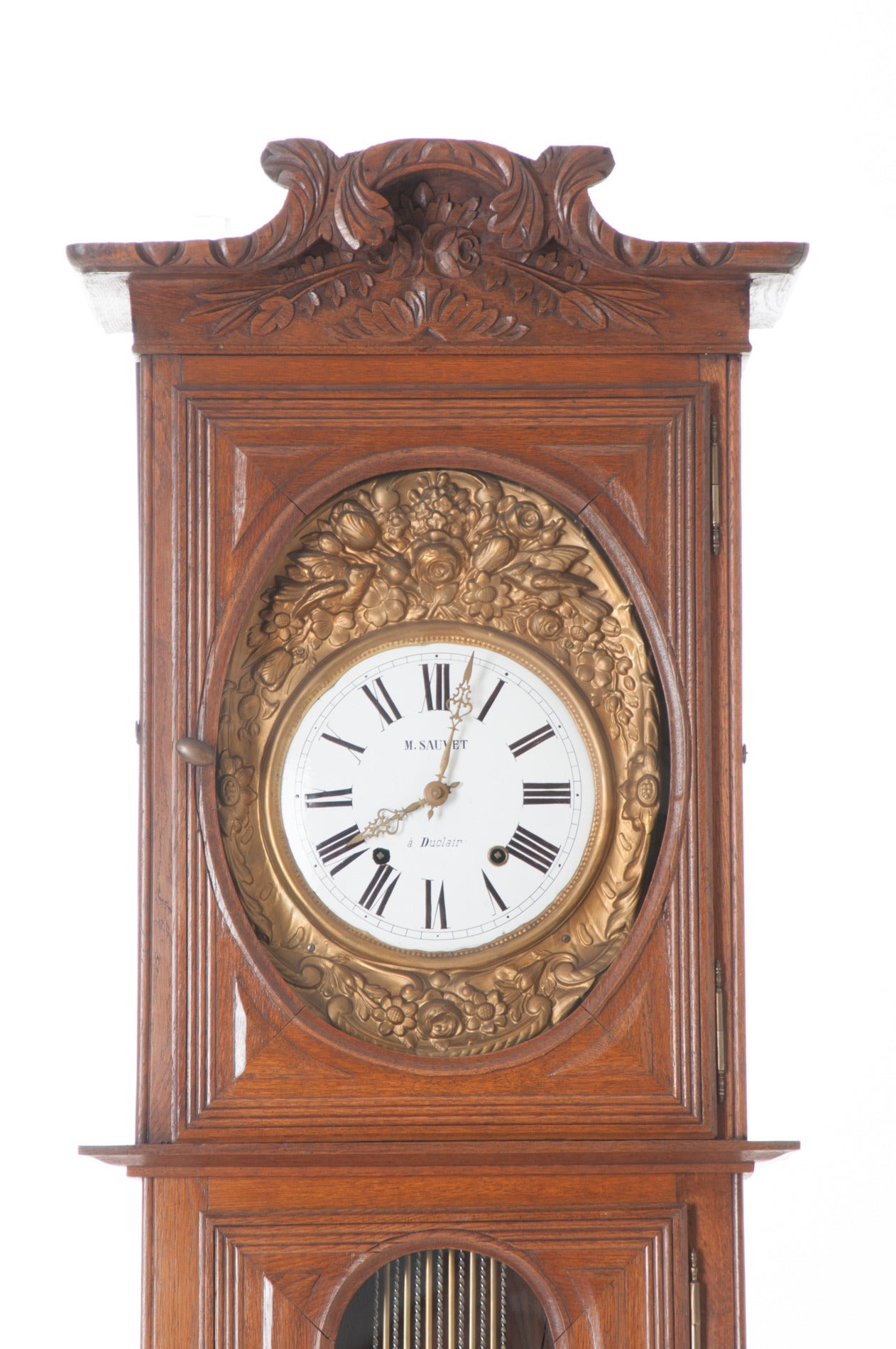 Brass French 19th Century Oak Tall Case Clock