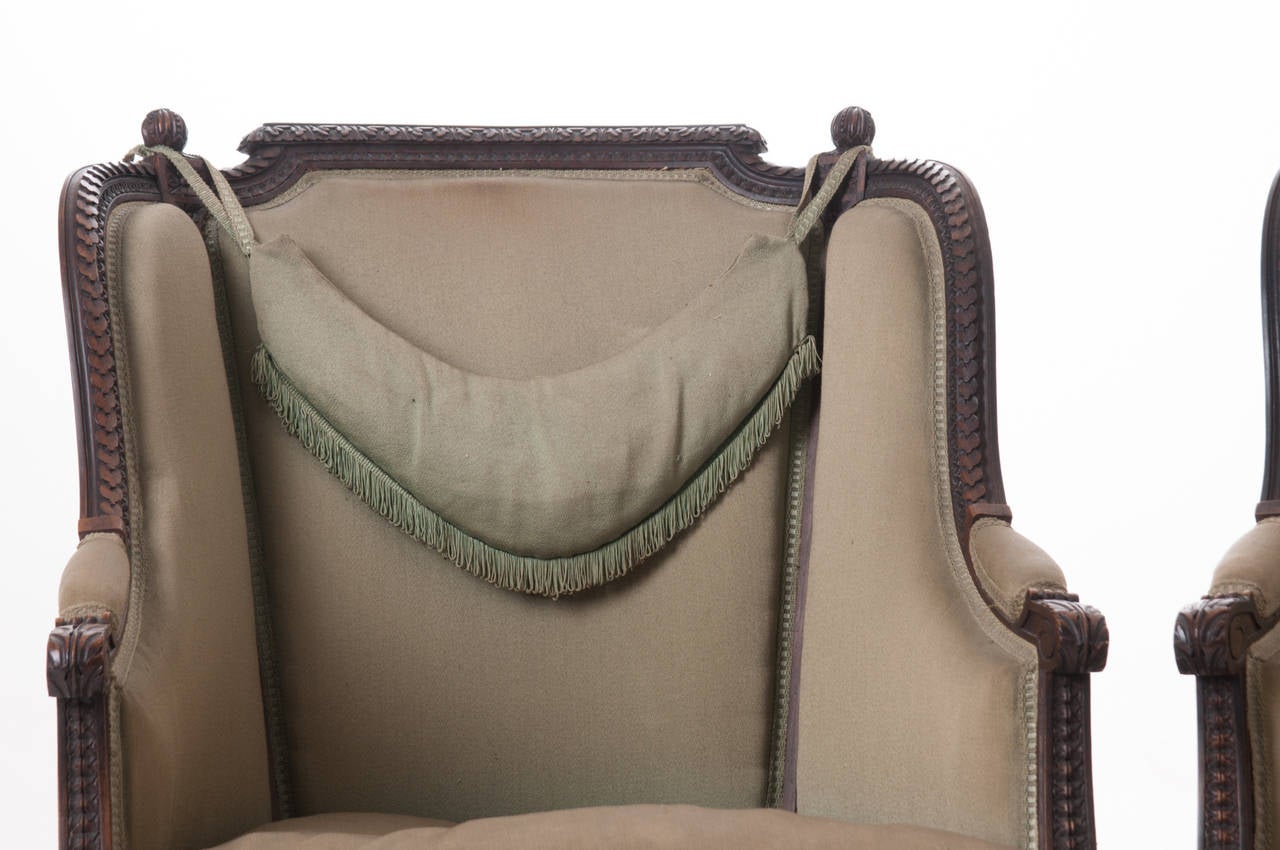 French 19th Century Louis XVI Wingback Bergères In Good Condition In Baton Rouge, LA