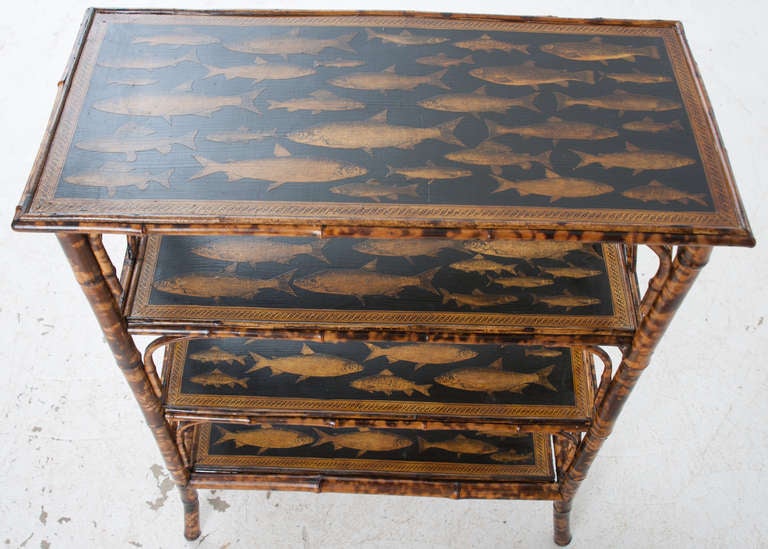 English Fish Decoupage Bamboo Bookcase