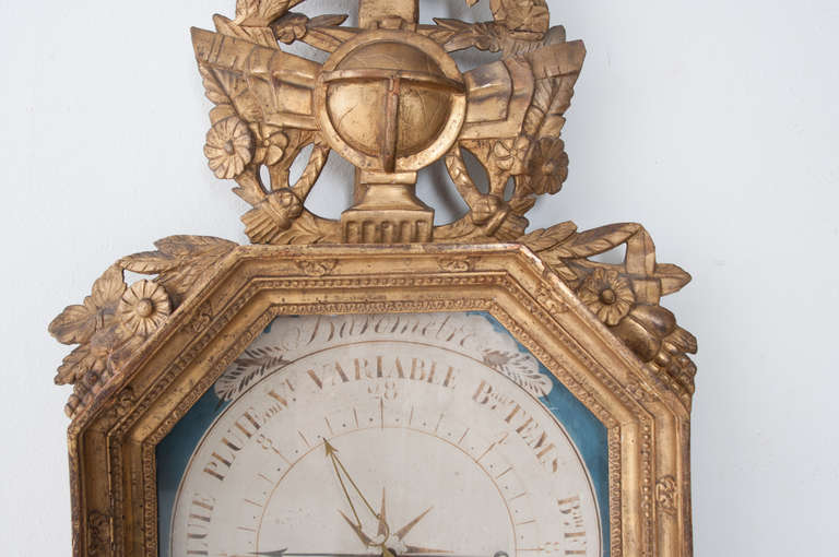 French 18th Century Gold Gilt Louis XVI Barometer In Good Condition In Baton Rouge, LA