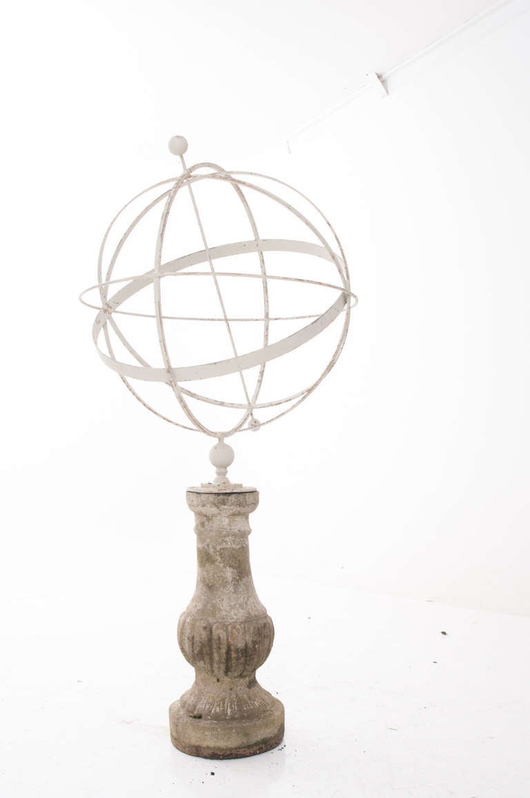 English Metal Armillary Sphere on Stone Pedestal