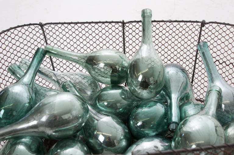 19th Century French Collection of 17 Wine Tasting Green Glass Bottles